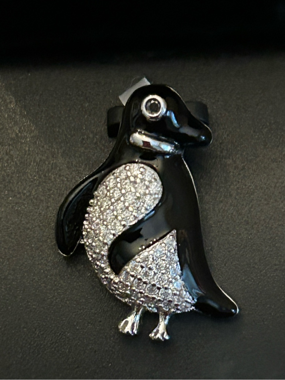 2.00CTW Moissanite & Black Enamel 3-D Penguin Necklace Pendant 925 SSilver NWT